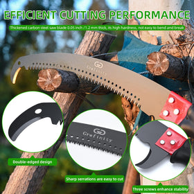 Grefinity dual-hook teeth blade delivers clean cuts through thick limbs.