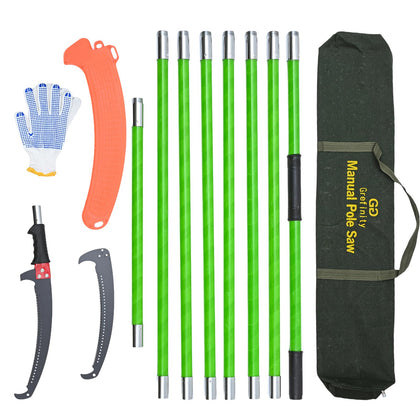 Grefinity pole saw 27ft extendable reach enables safe high-branch pruning.