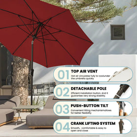 GREFORG 9FT umbrella on a deck creates comfortable outdoor dining shade.