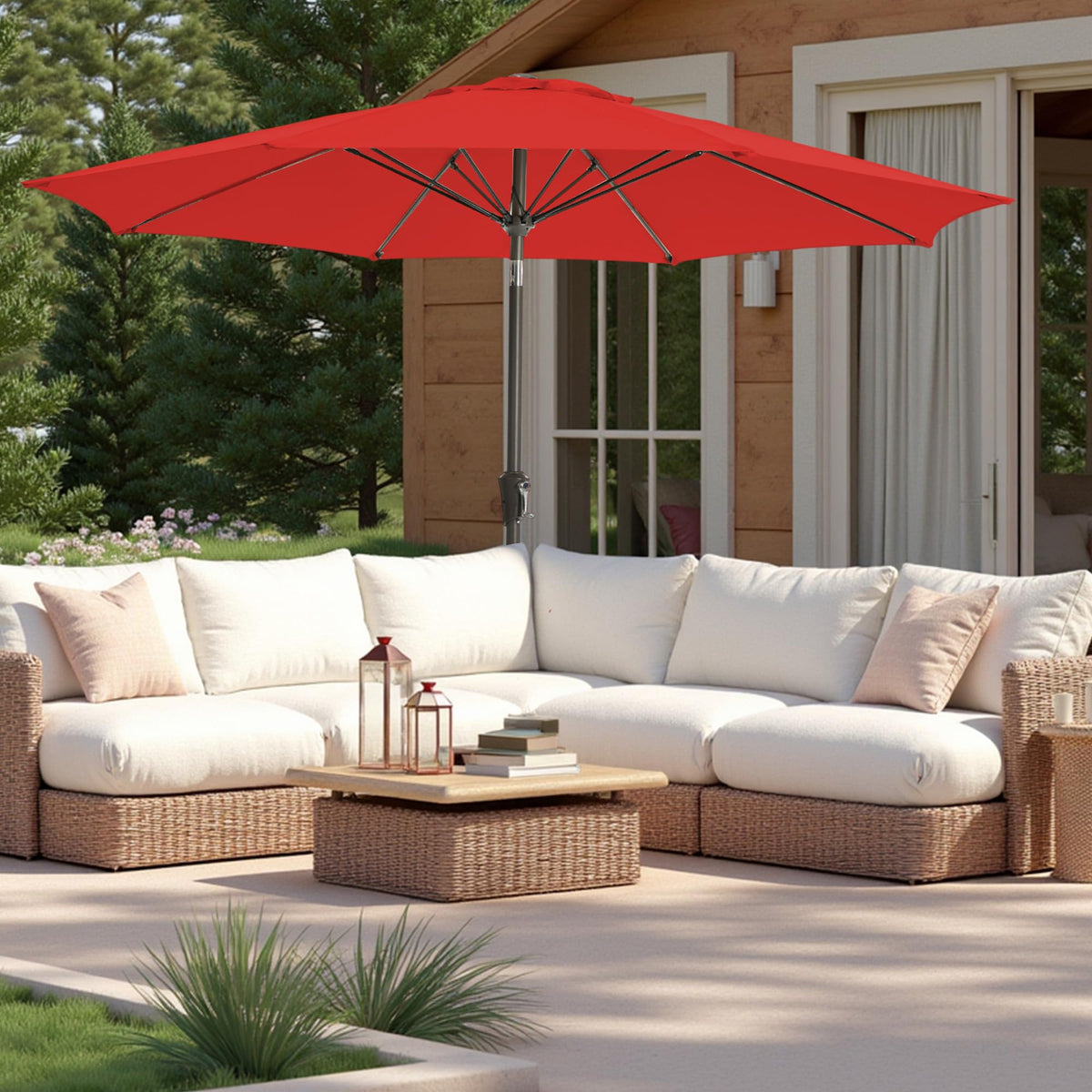 GREFORG 9FT fabric close-up shows fade-resistant polyester and UV protection.