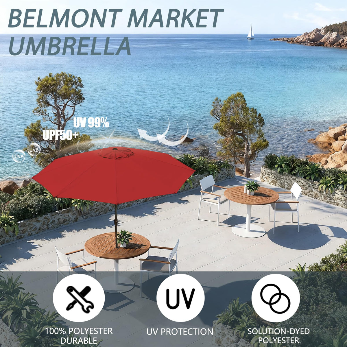GREFORG 9FT umbrella with rust-resistant pole withstands weather over time.