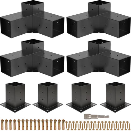 Grehitk pergola kit 3-way brackets close-up showing sturdy corner support for stability.