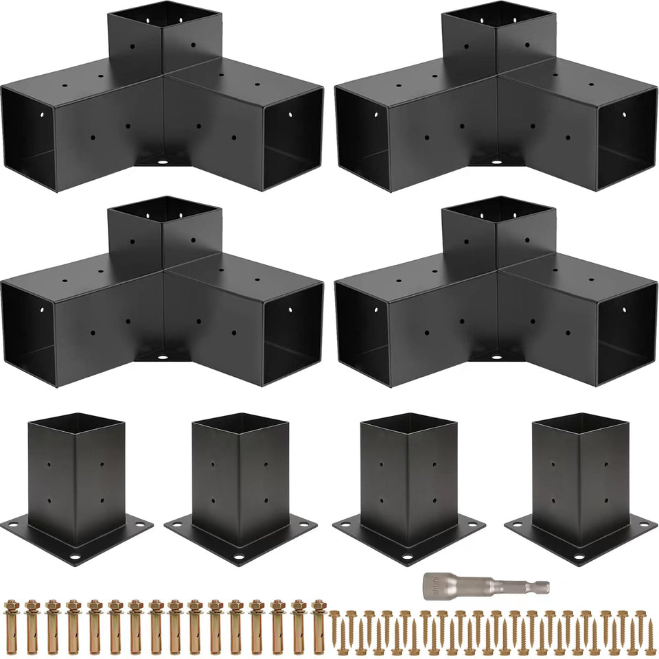 Grehitk pergola kit 3-way brackets close-up showing sturdy corner support for stability.
