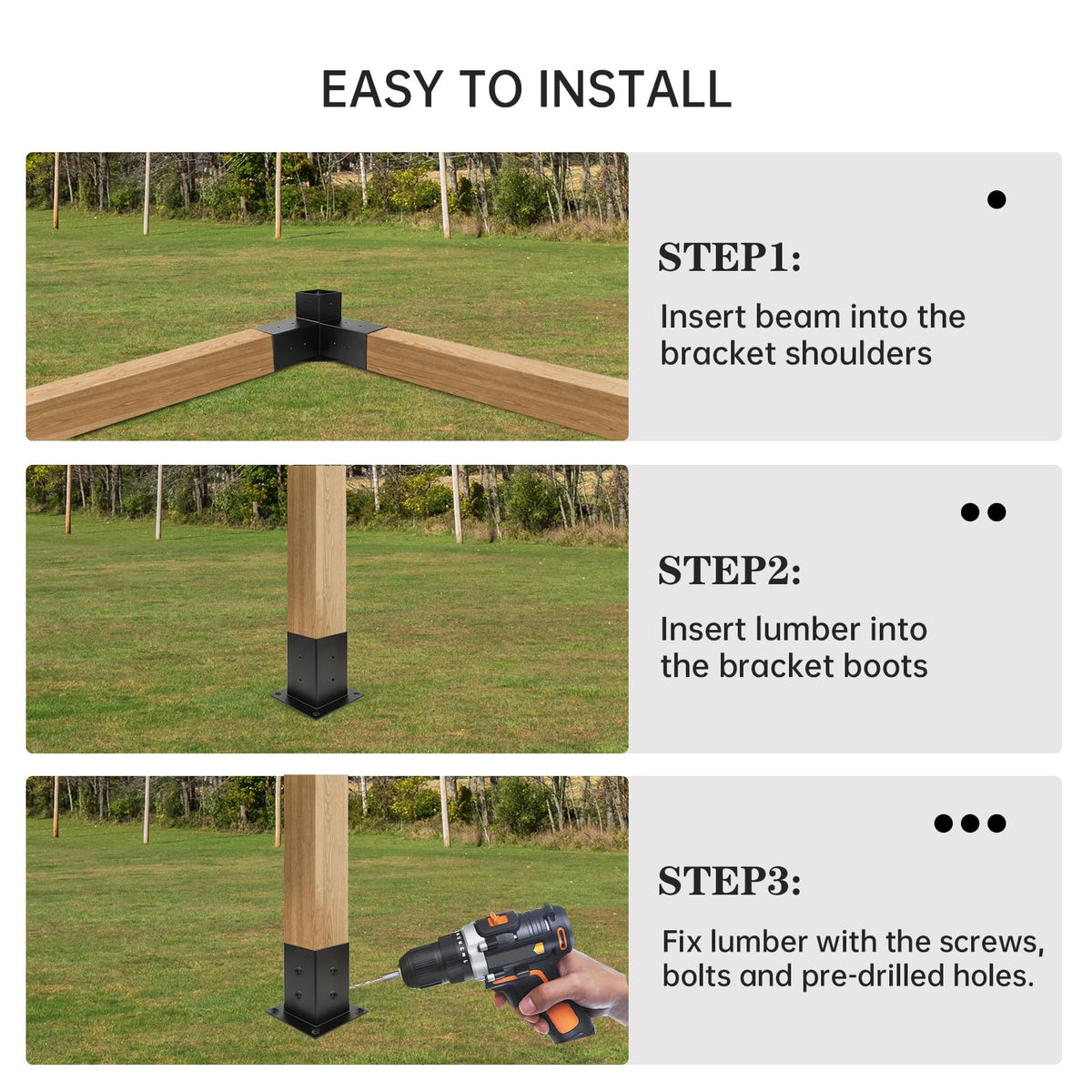 Grehitk weatherproof steel brackets resist wind and rain for outdoor use.