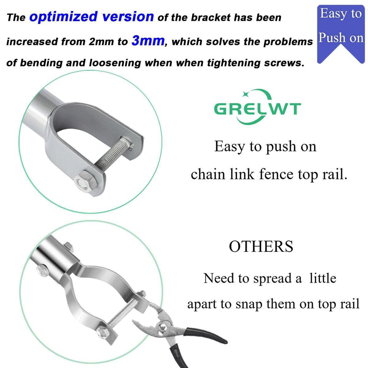 GRELWT U-Joint patented design enables easy top rail installation.