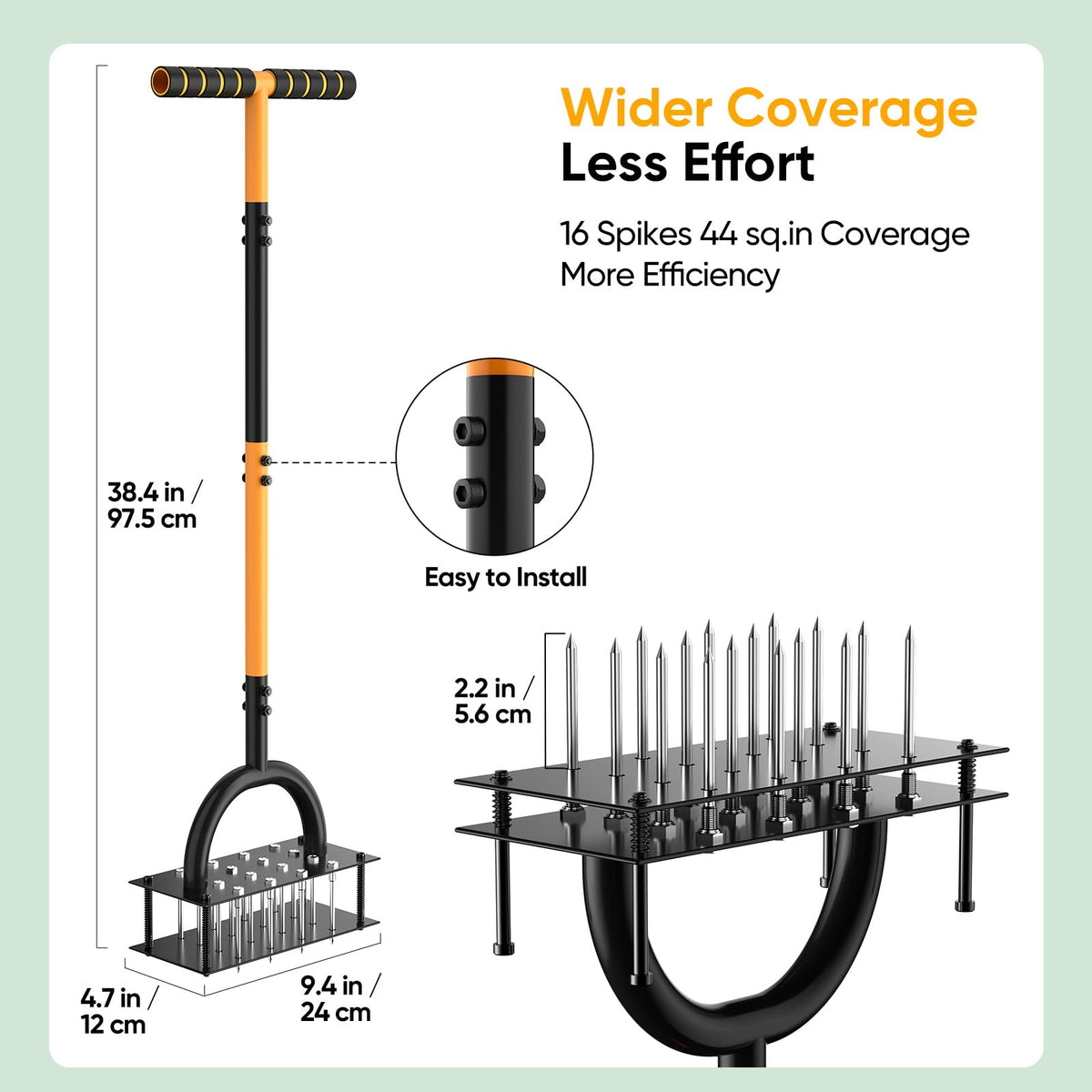 Grenebo self-cleaning springs shake soil away between spikes.