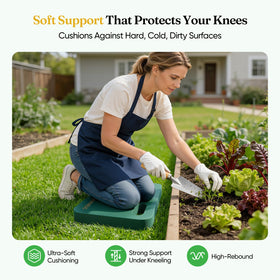 Grenebo kneeler with textured base prevents shifting on soil or wet surfaces.