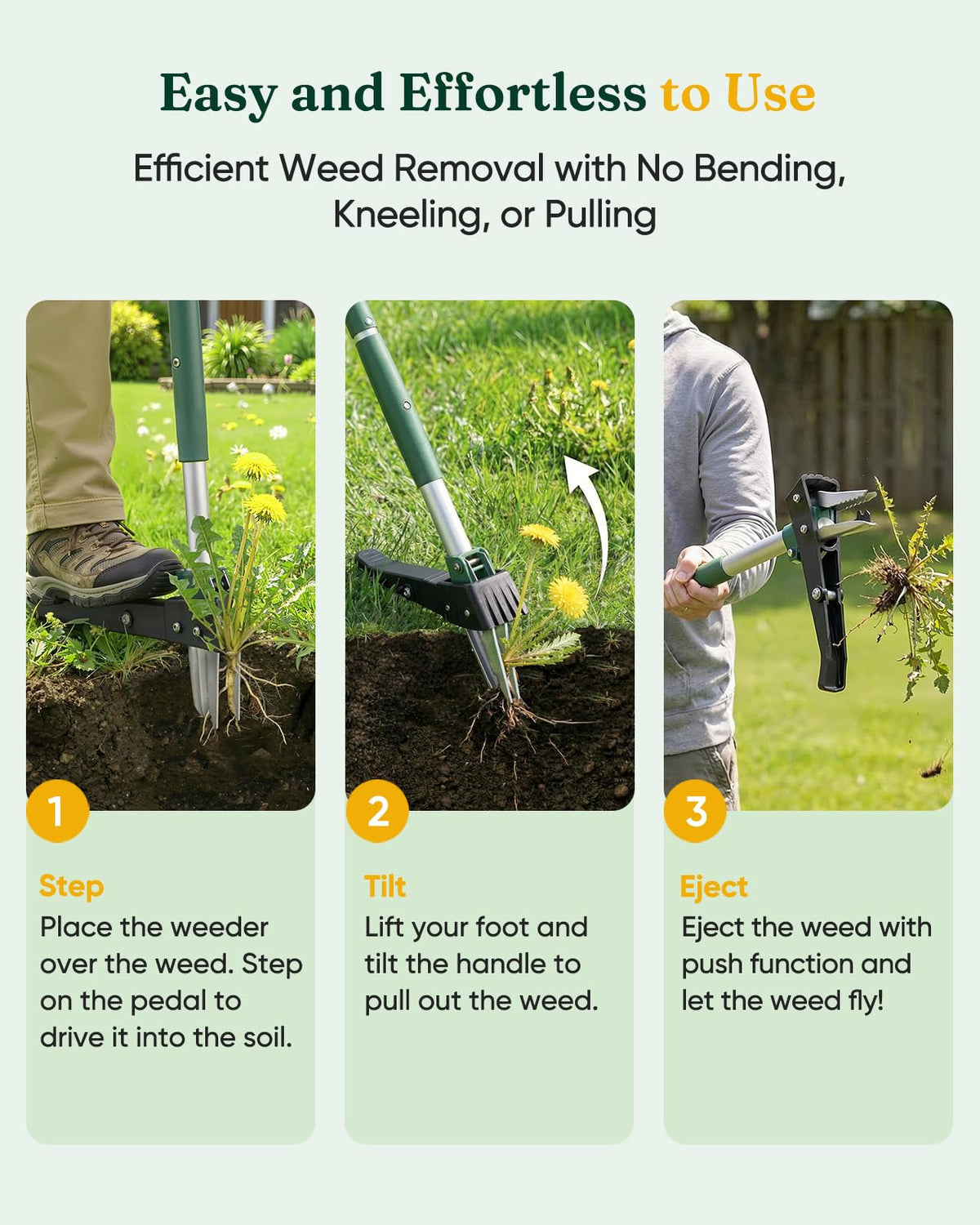 Grenebo 4-claw stainless steel head grips deep roots for complete removal.
