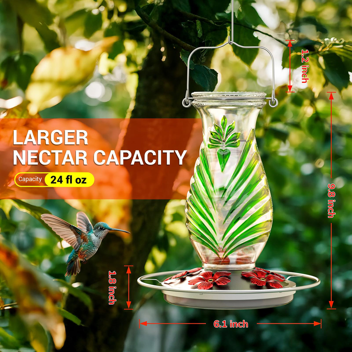 Grete Gotye hummingbird feeder with five ports and perch invites multiple birds to feed