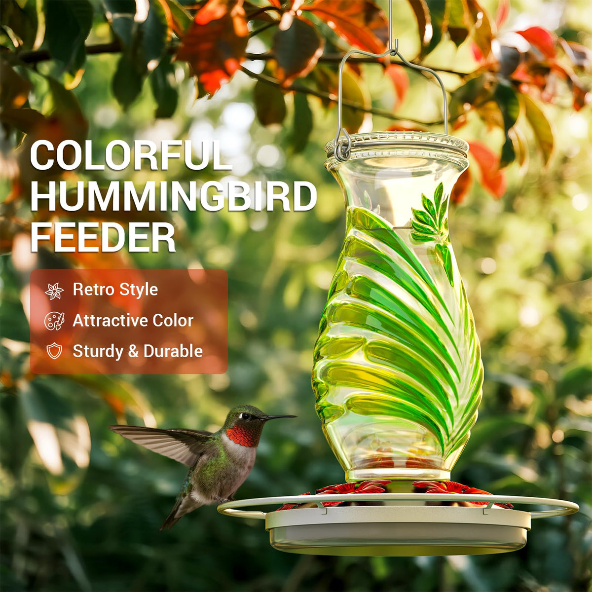 Grete Gotye hanging hummingbird feeder easy to install on branches or hooks