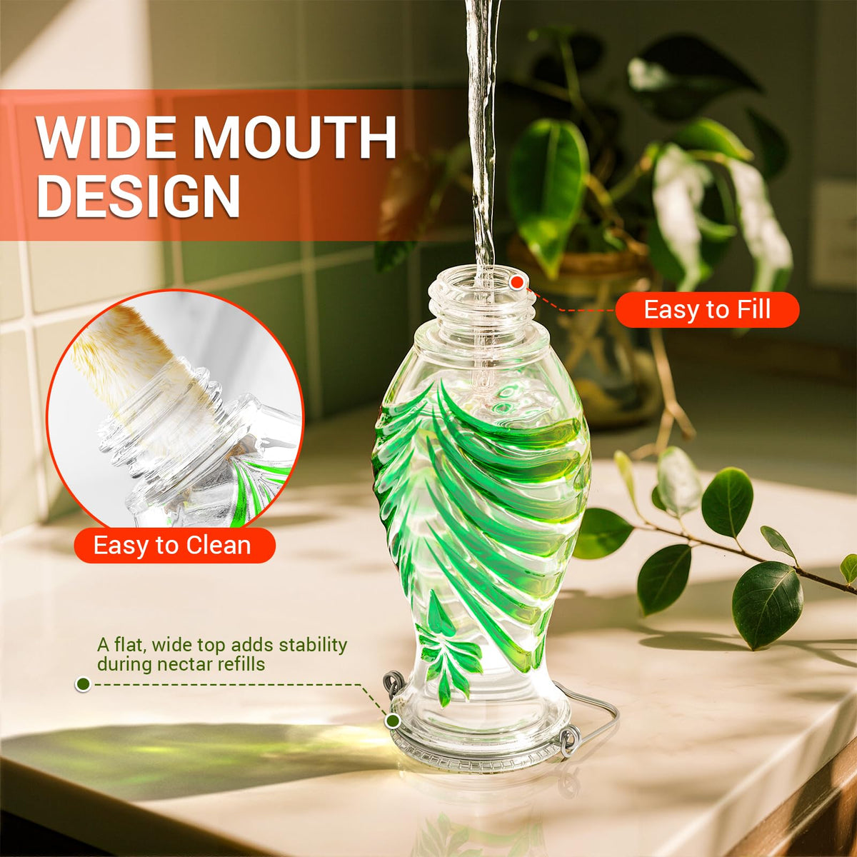 Grete Gotye hummingbird feeder leakproof base prevents drips during windy days