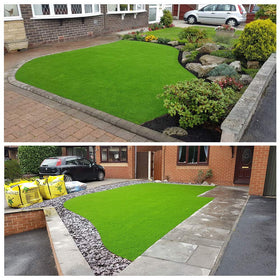 Griclner lawn turf with drainage holes prevents water pooling after rain.