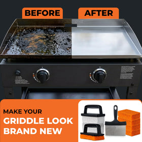 Griddle Buddy complete 10-piece kit shown in box setup
