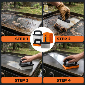Griddle Buddy ergonomic anti-scald handles for safer cleaning