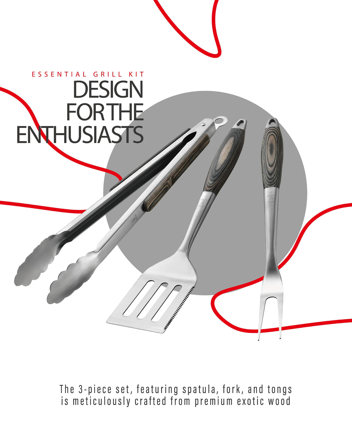 Grilaz grill fork with polished steel tines for clean, controlled turning