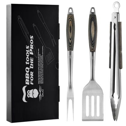 Grilaz spatula in stainless steel with veined-dyed wood handle for precise flipping