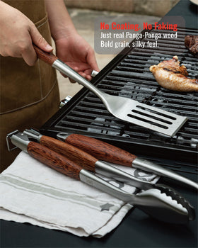 GRILAZ bottle-opener on the spatula keeps tools handy during cookouts.