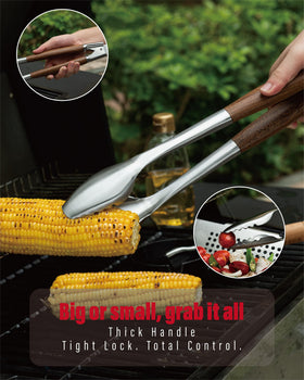 GRILAZ Dikela wood-grain handle close-up highlighting premium finish