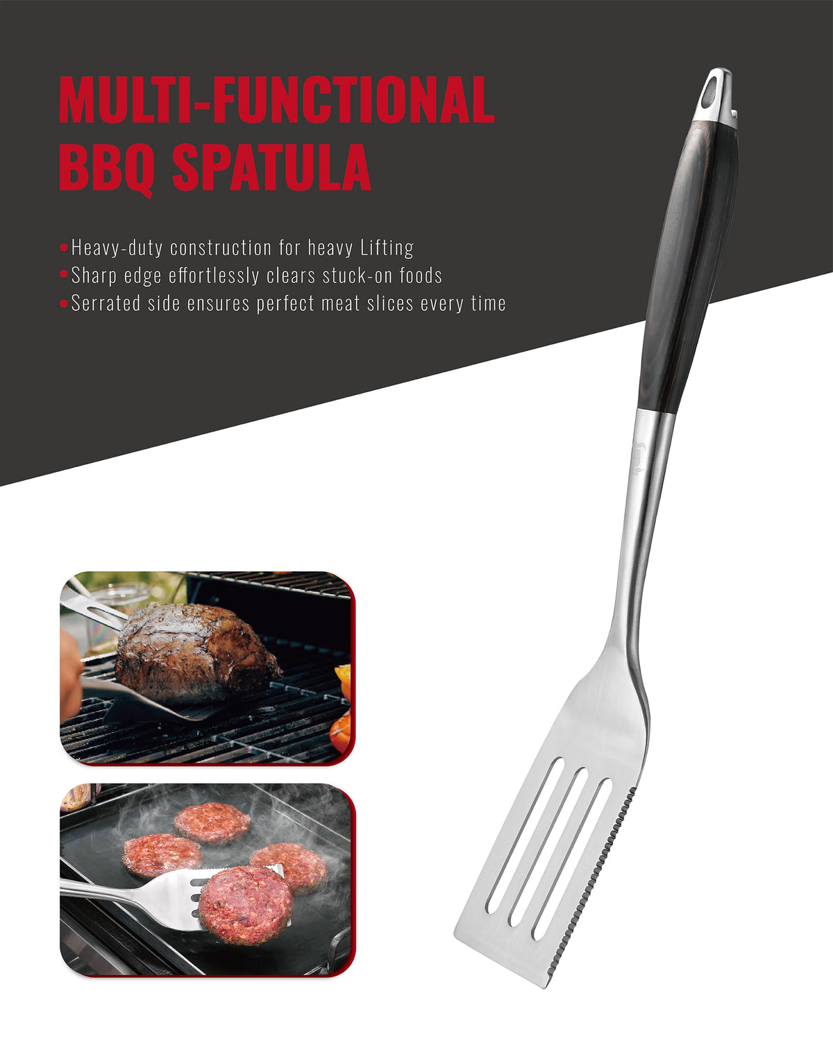 GRILAZ serrated spatula edge close-up for clean cutting
