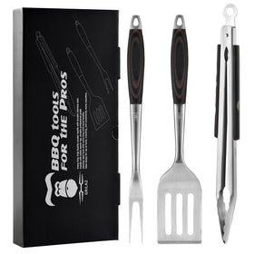 GRILAZ stainless steel BBQ spatula with dark wood handle for precise flipping