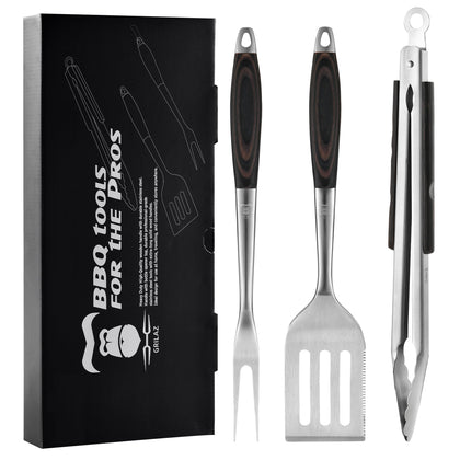 GRILAZ stainless steel BBQ spatula with dark wood handle for precise flipping