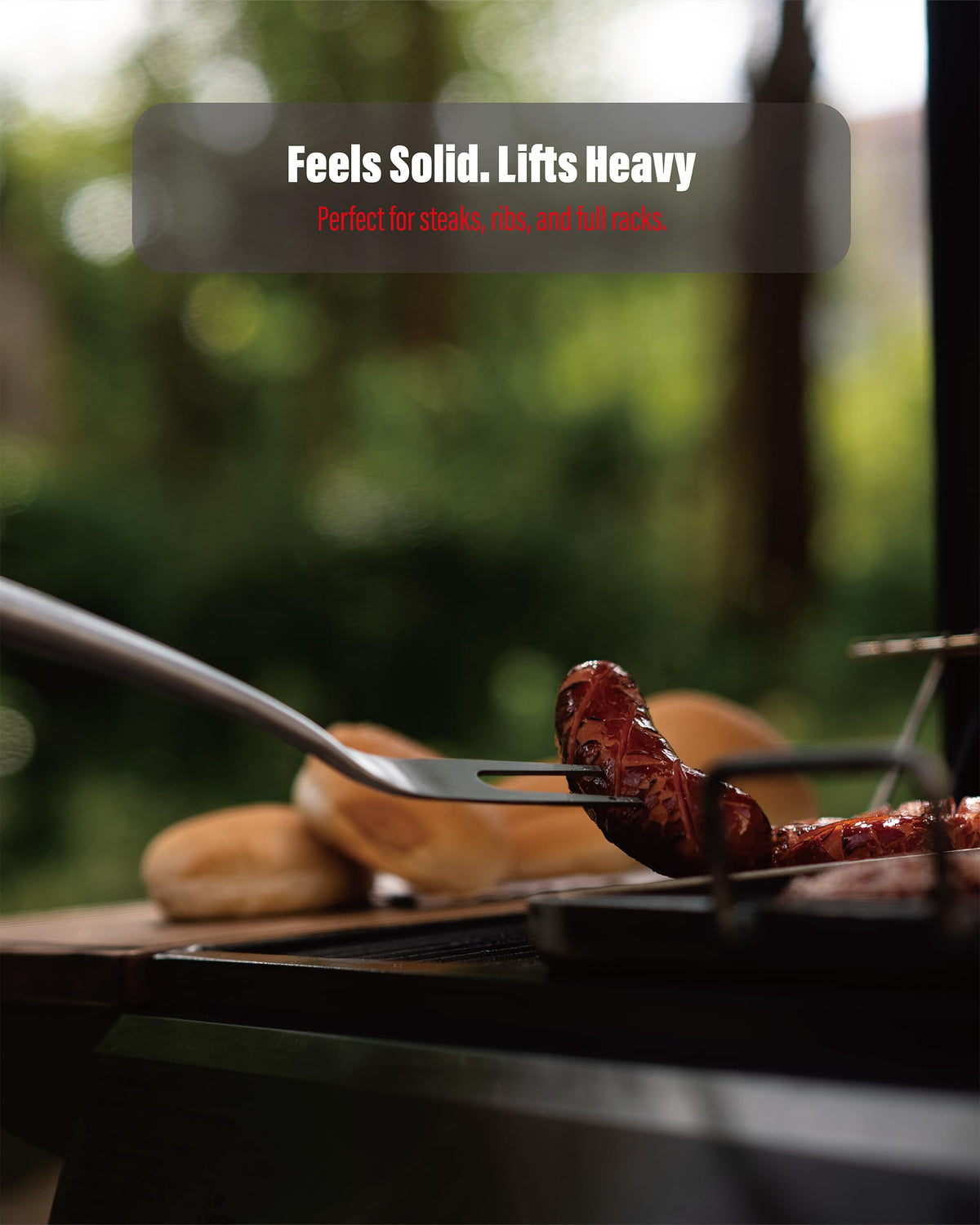 GRILAZ lockable tongs provide compact storage and quick access.