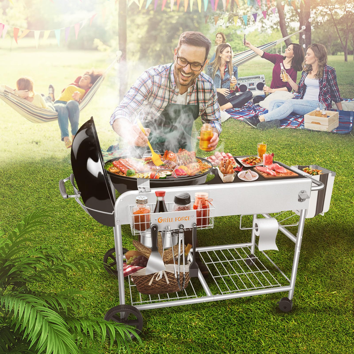 GRILL FORCE grill table easy assembly and durable design for Weber kettles
