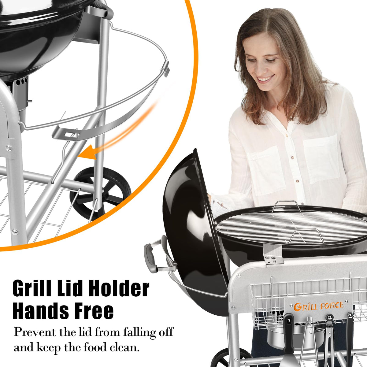 GRILL FORCE grill table six hooks organize tongs, forks, and spatulas