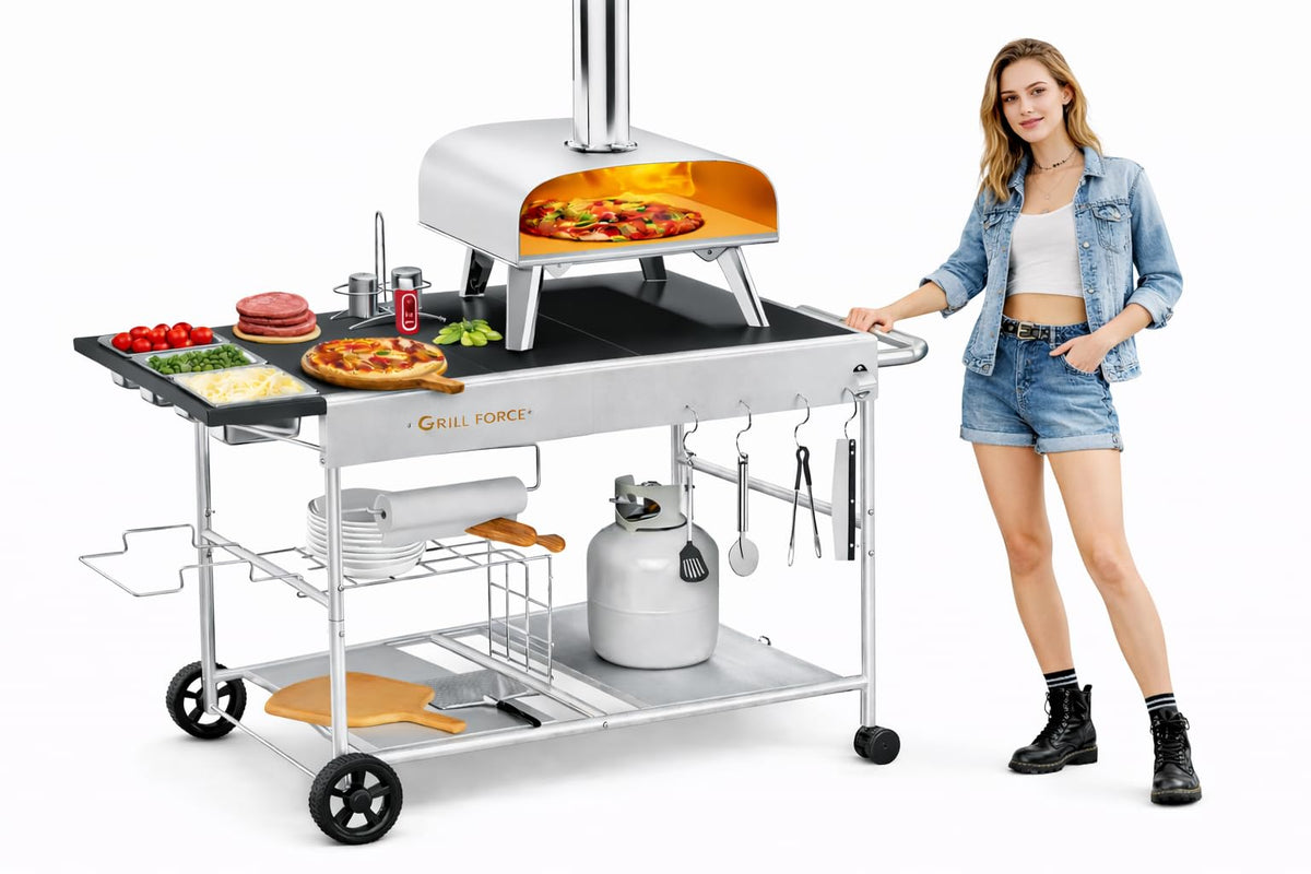 GRILL FORCE pizza-oven-table-top-view shows a spacious surface for dough prep and oven placement.