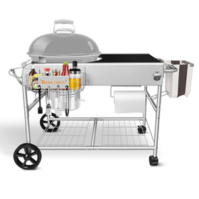 GRILL FORCE Weber kettle table front view with large prep surface for easy seasoning