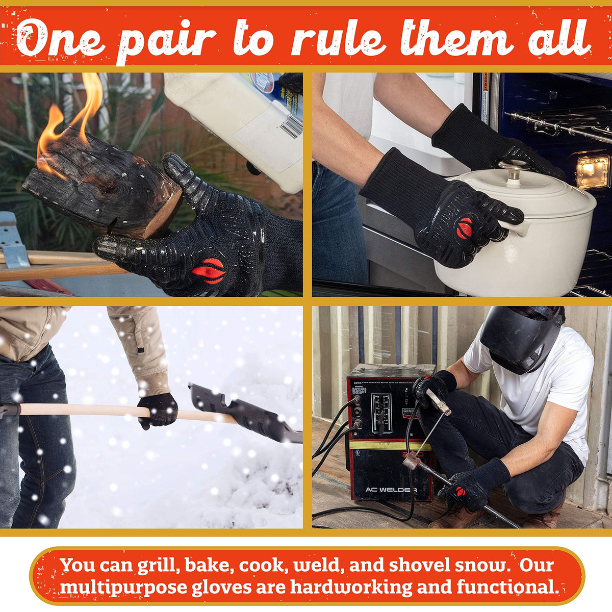 Grill Heat Aid fire-pit gloves protect hands while tending charcoal and flames.