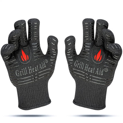 Grill Heat Aid heat-resistant gloves for grilling and oven use, offering high heat protection.