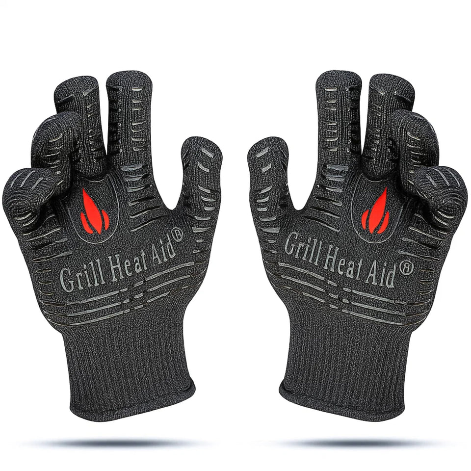 Grill Heat Aid heat-resistant gloves for grilling and oven use, offering high heat protection.