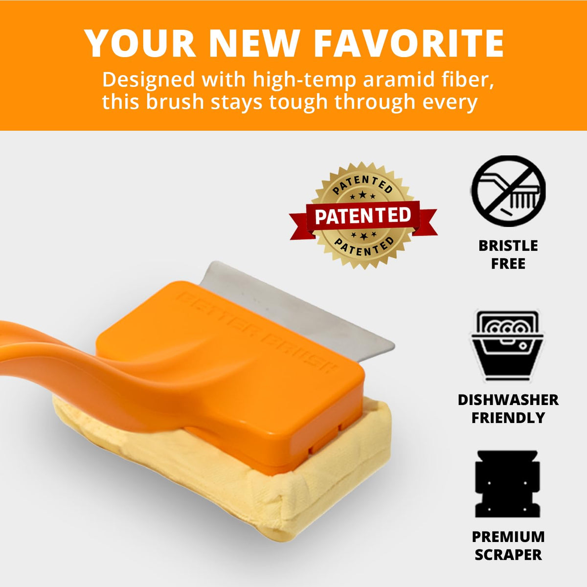 Grill Rescue aramid fiber scraper provides heat-resistant durability.