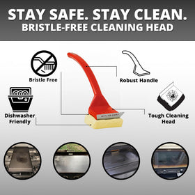 Grill Rescue heat-resistant brush cleaning a hot cooking surface
