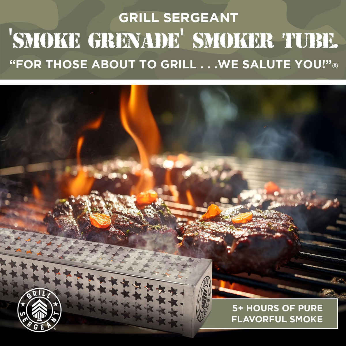 Grill Sergeant smoker tube provides 5+ hours of continuous smoke capability.