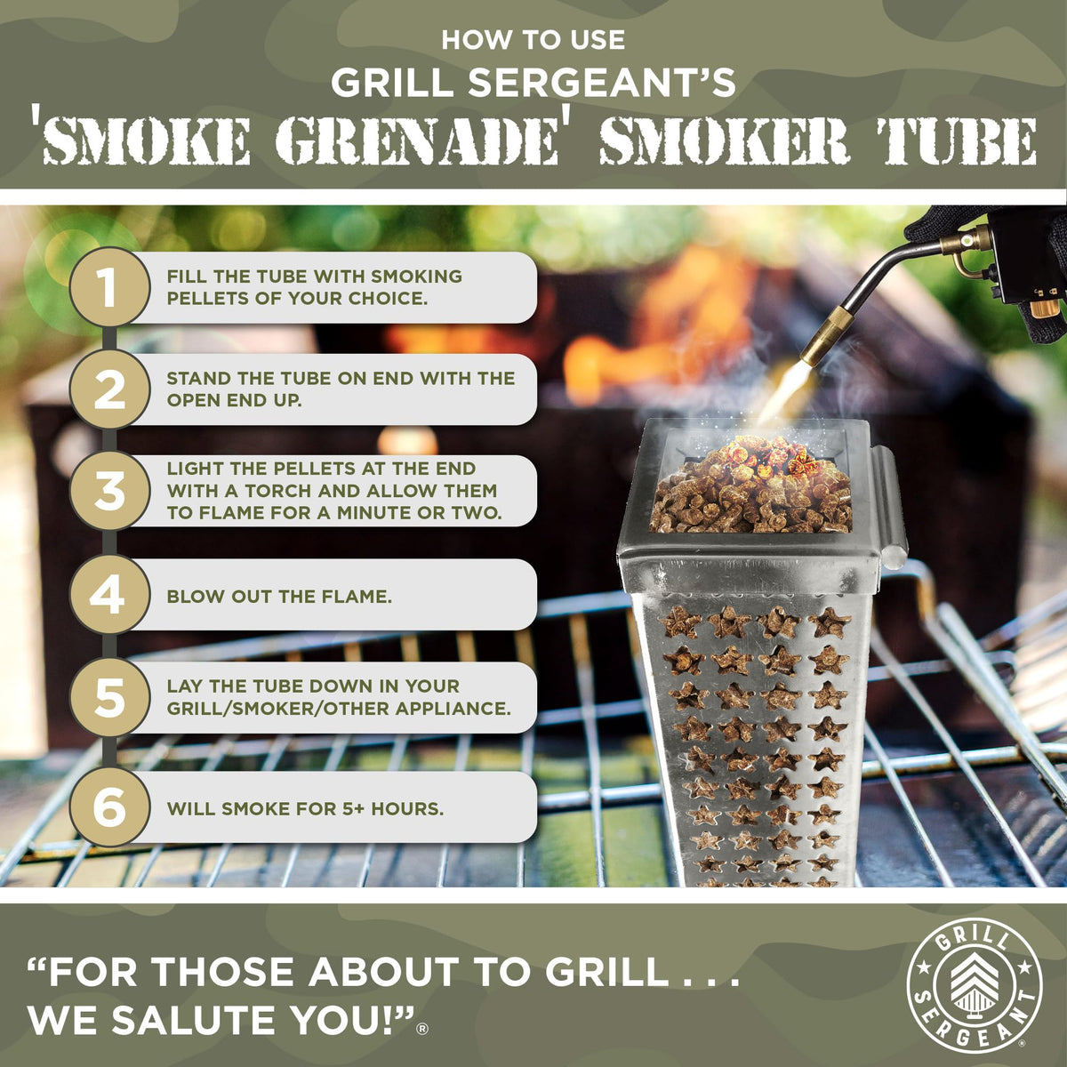 Grill Sergeant smoker tube elevation bar detail highlighting improved airflow.