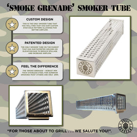 Grill Sergeant smoker tube star hole pattern optimized airflow for richer smoke.