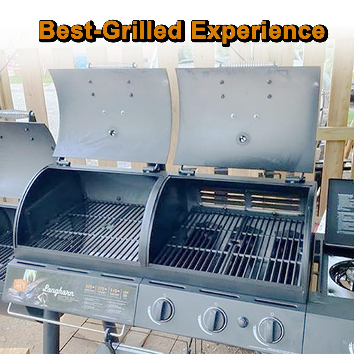 Heat tent assembly for Oklahoma Joes Longhorn shown with deflectors.