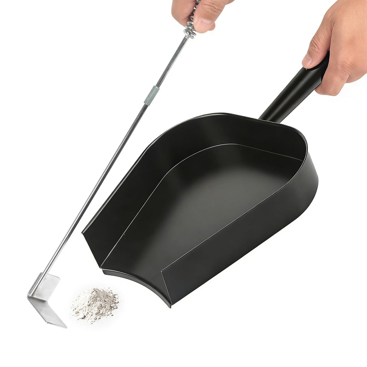 GrillAce ash pan with curved lip fits Big Green Egg for direct ash capture.