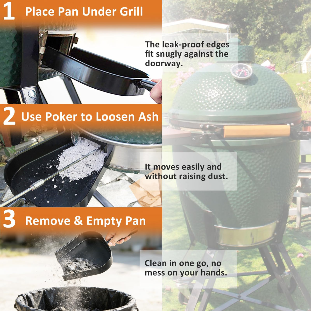 GrillAce ash pan with heavy-duty powder coating resists rust and wear.