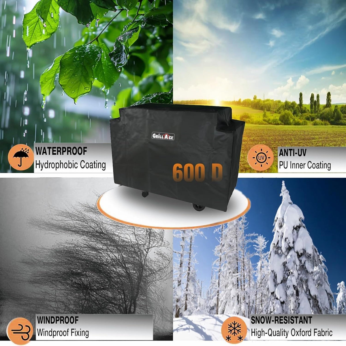GrillAce Blue Rhino Razor cover, waterproof design guards against rain and snow.