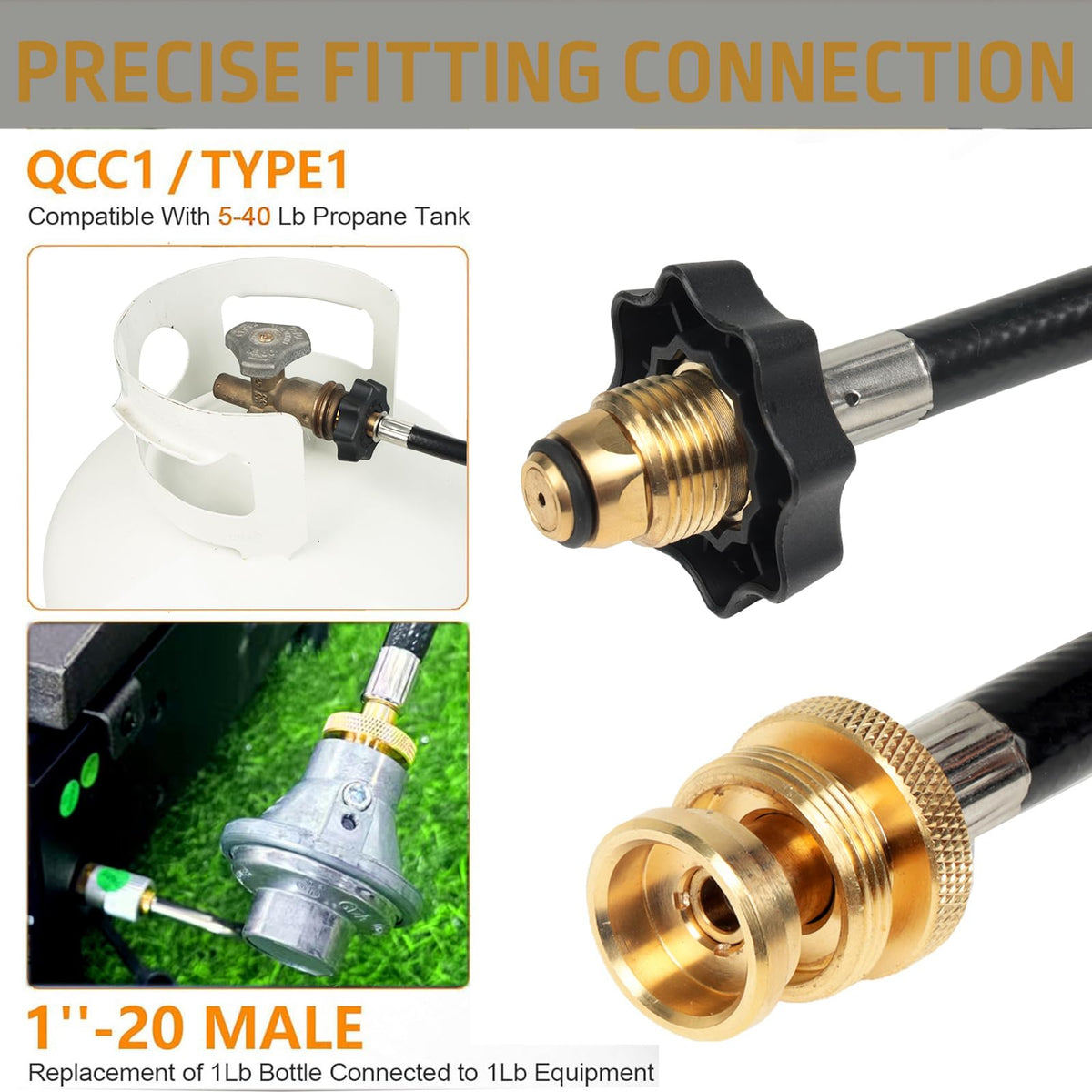 GrillAce durable brass and rubber hose supports stable, leak-free connections.