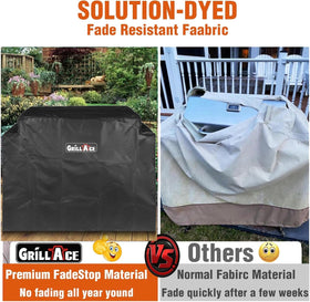 GrillAce windproof cover with snap fasteners, stays put in strong winds.
