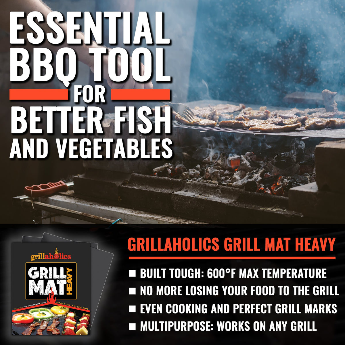Grillaholics Heavy grill-mats offer nonstick food release and easy cleanup.