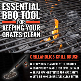 Grillaholics Essentials steel bristles close-up show durable design.