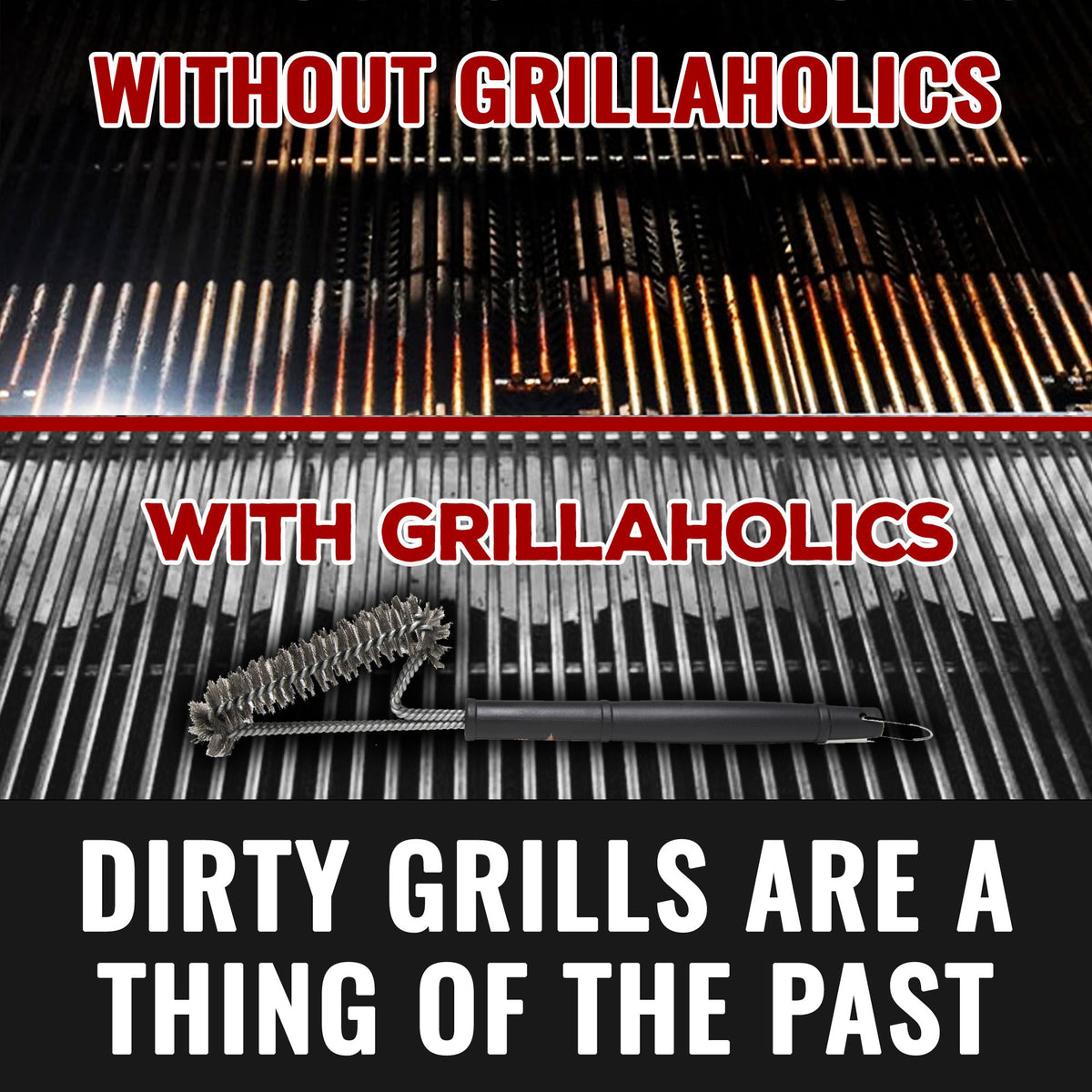 Grillaholics Essentials cleaning action after cooking shows ready for next use.