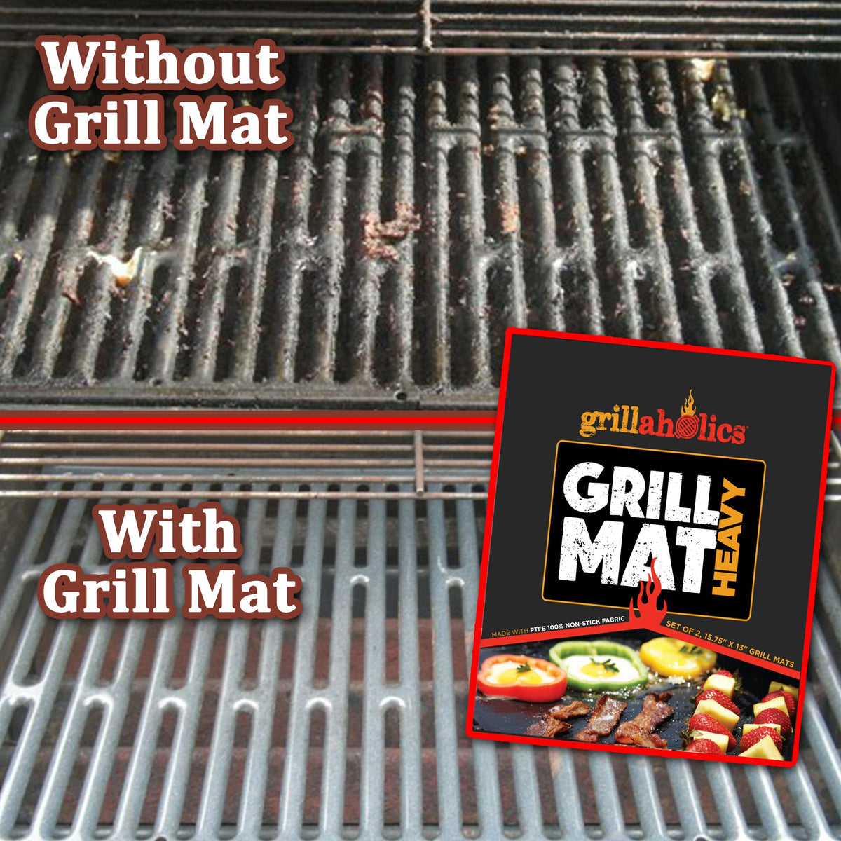 Grillaholics premium finish on grill-mats delivers smooth nonstick performance.