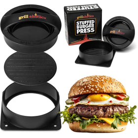 Grillaholics stuffed burger press in use for juicy, evenly cooked patties.