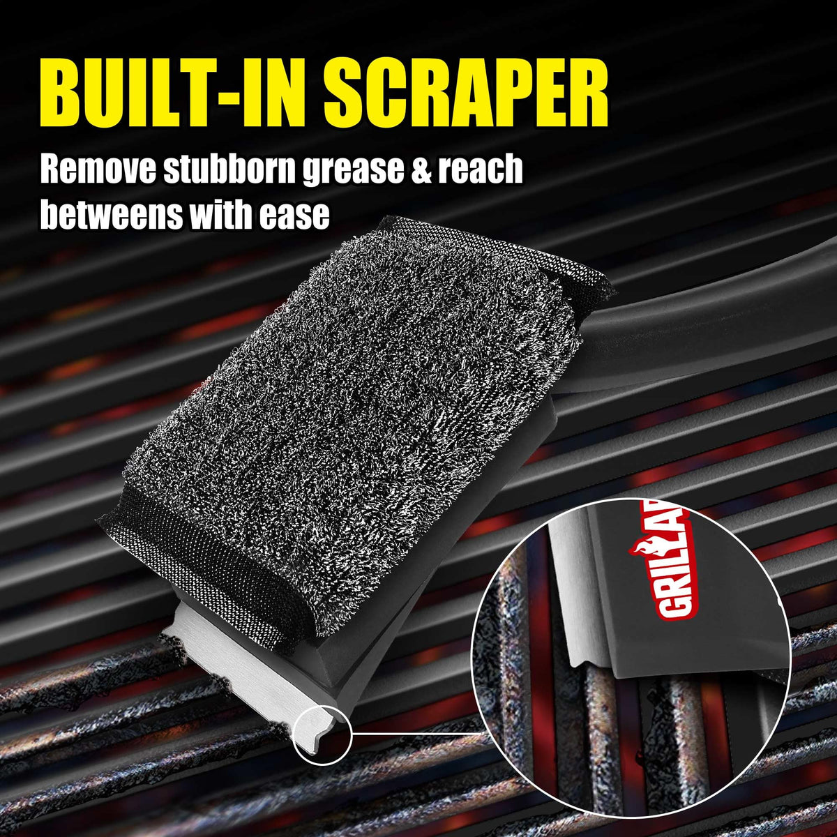 Flexible steel-fiber woven layer on GRILLART pad for heavy buildup removal